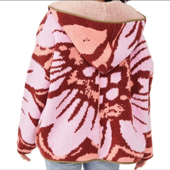 NWT $268 Free People Fuzzy Orchid Rose Combo Winter Chill Reversible Cardigan - Picture 4 of 8